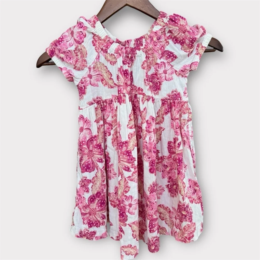 Old Navy Girls Matching Puff-Sleeve Floral-Print Dress Bold Pink Spring Size 4T